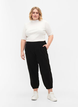 Cropped trousers in cotton, Black, Model image number 0