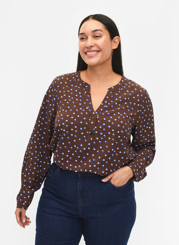 FLASH - Long sleeve blouse with print, Chicory Coffee AOP, Model image number 0