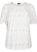 Short-sleeved blouse with lace pattern, Bright White, Packshot image number 0