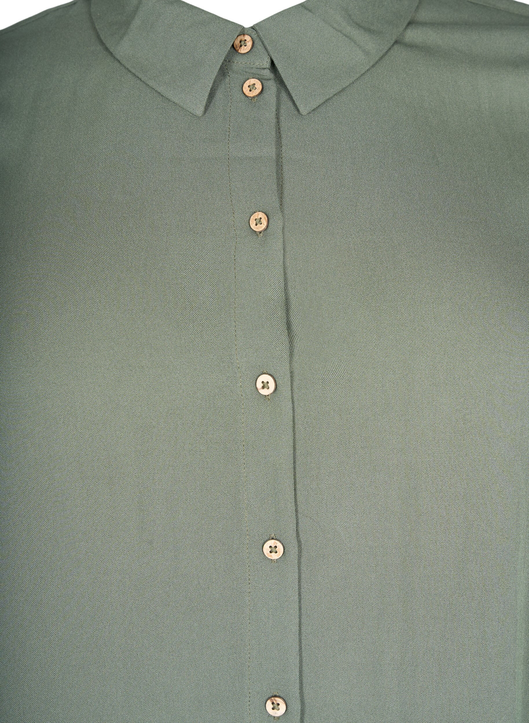 Zizzifashion Long plain viscose shirt, Thyme, Packshot image number 2