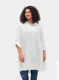 Viscose tunic with hood, Natural/White Stripe, Model