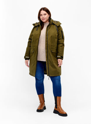 Functional winter jacket with hood and pockets, Winter Moss, Model image number 3