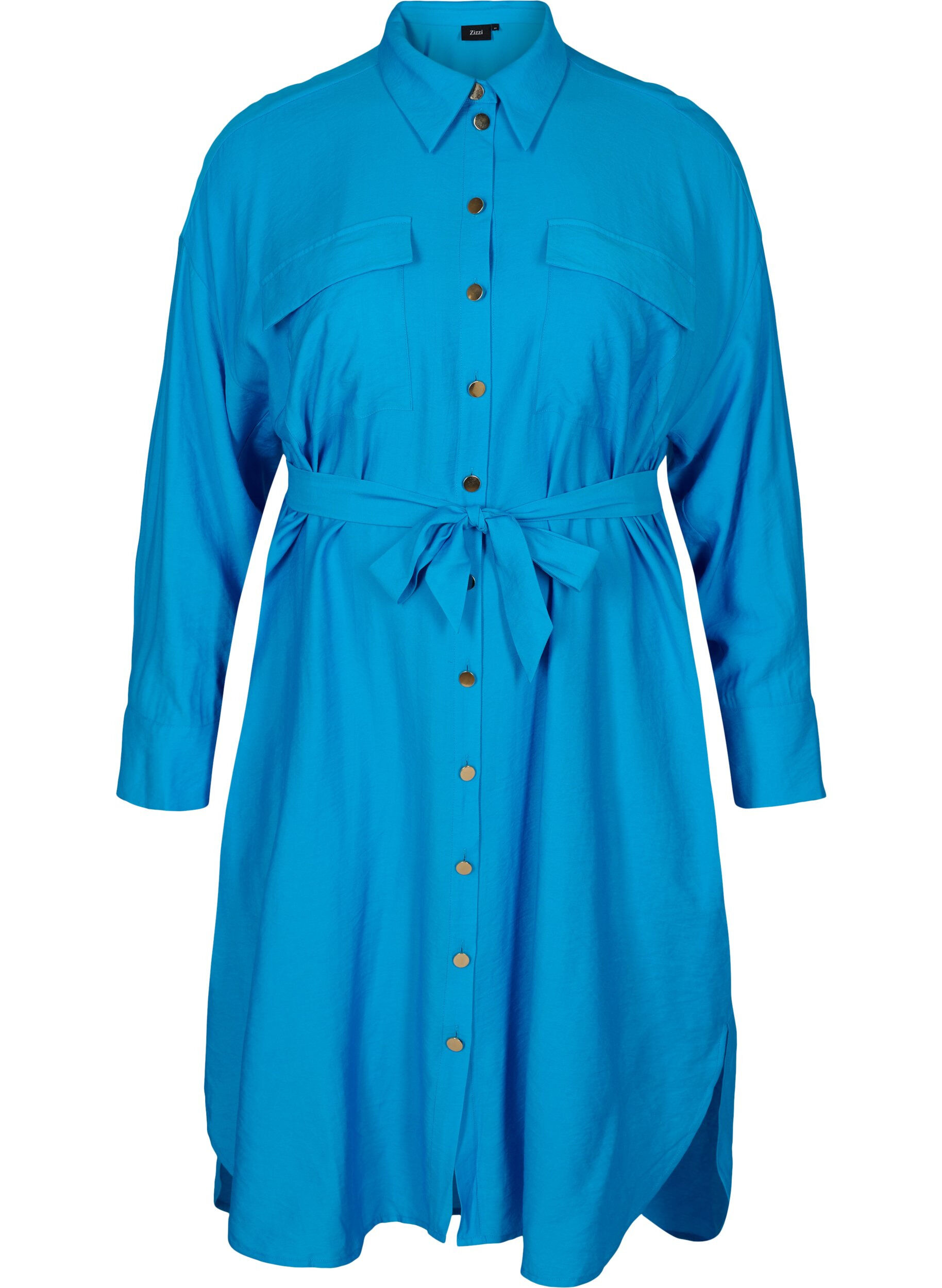 Zizzifashion Viscose shirt dress with tie-belt, Dresden Blue, Packshot image number 0