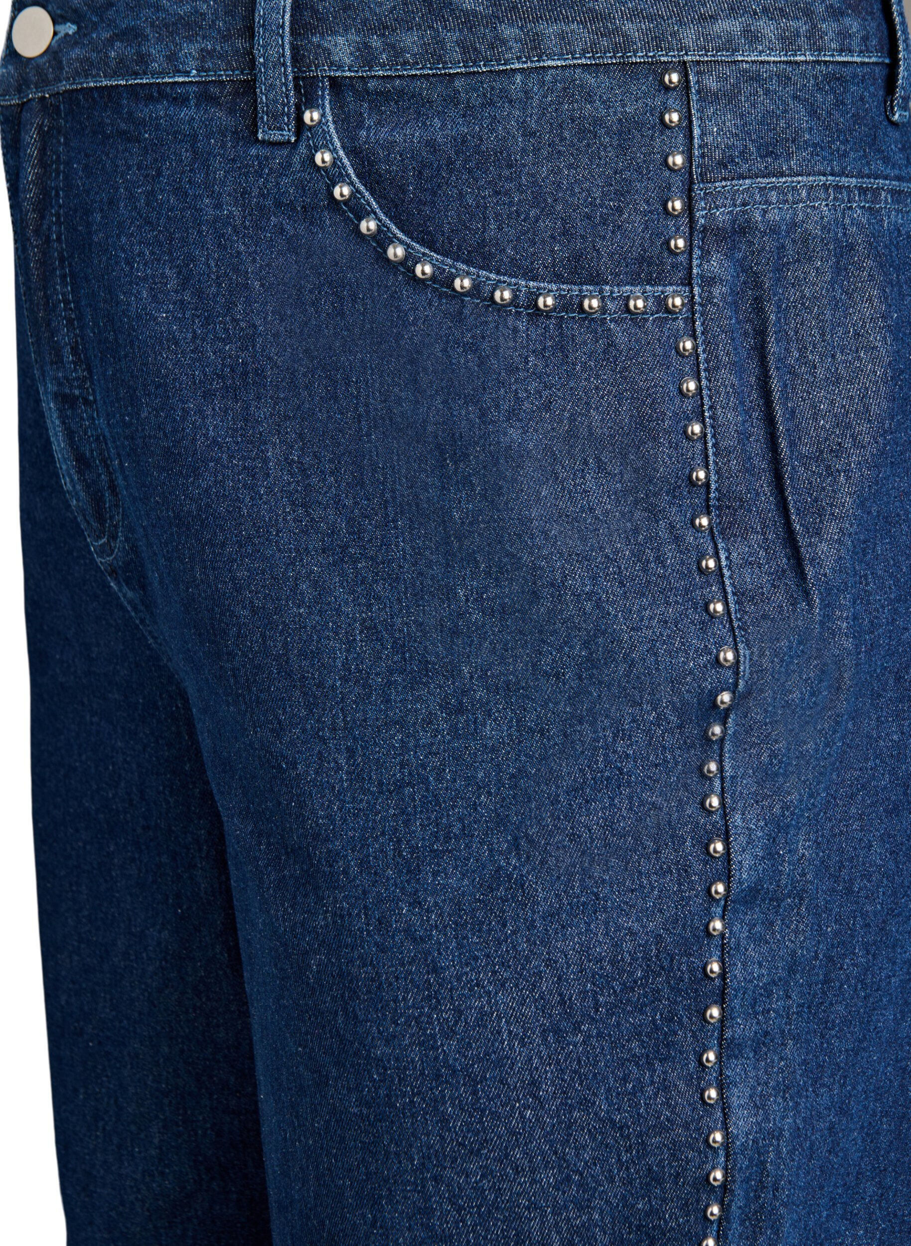 Zizzifashion Wide leg jeans with studs and a high waist, Blue, Packshot image number 2