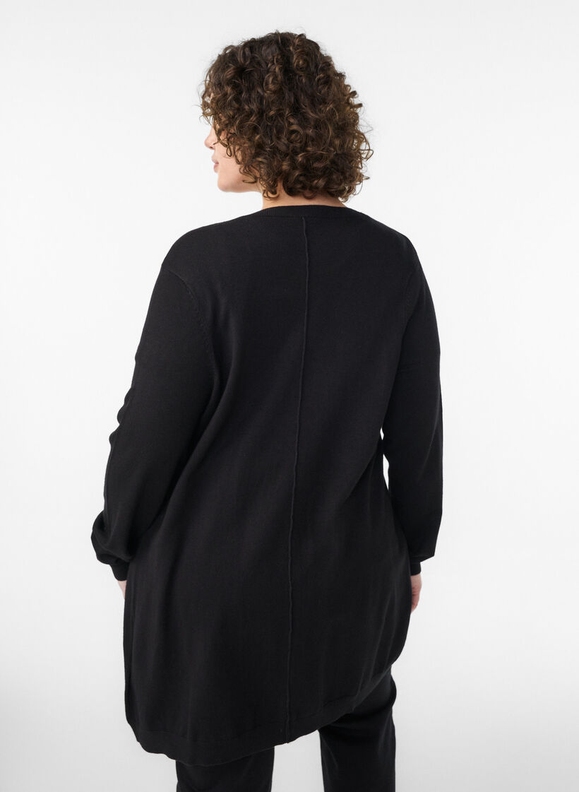 Long knitted cardigan in a viscose blend, Black, Model image number 2
