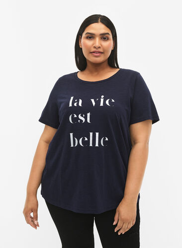 Cotton t-shirt with text print, Night Sky W. La, Model image number 0