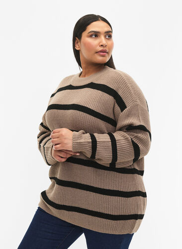 FLASH - Striped Knit Sweater, Fungi/Black Stripe, Model image number 0