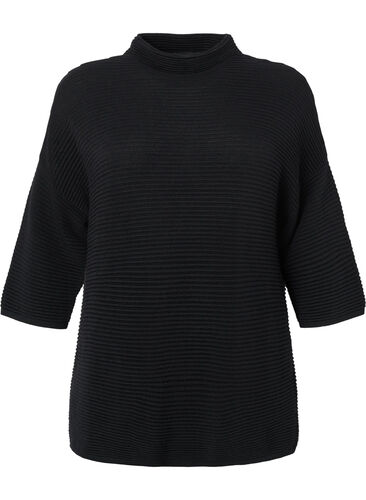 Structured pullover with high neck, Black, Packshot image number 0
