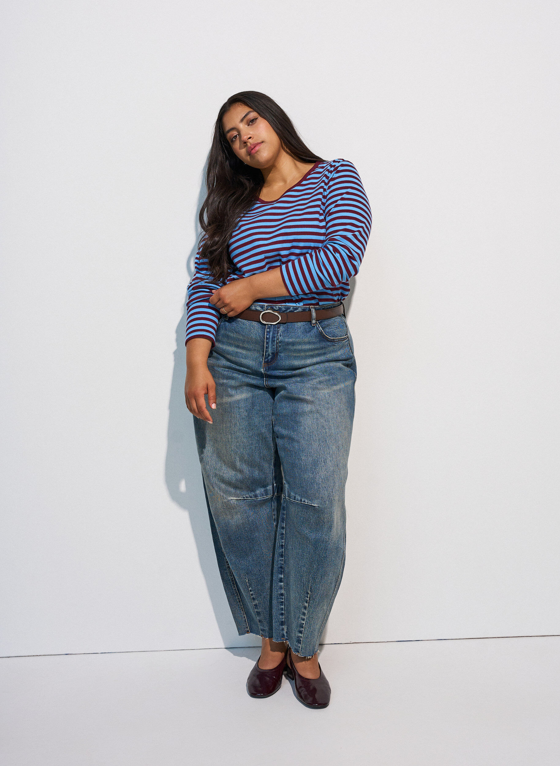 ZizzifashionStriped blouse with long sleeves, Blue, Model image number 1