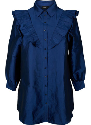 Solid colored shirt with ruffle detail, Titan, Packshot image number 0