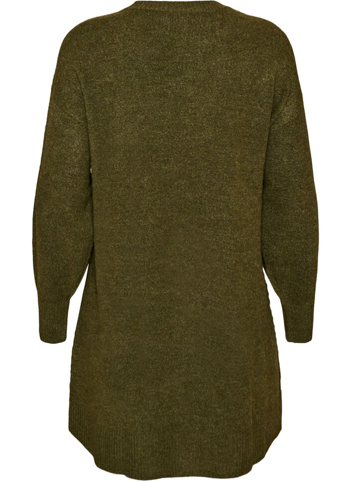 Short knitted dress with a V-shaped textured pattern, Green, Packshot image number 1