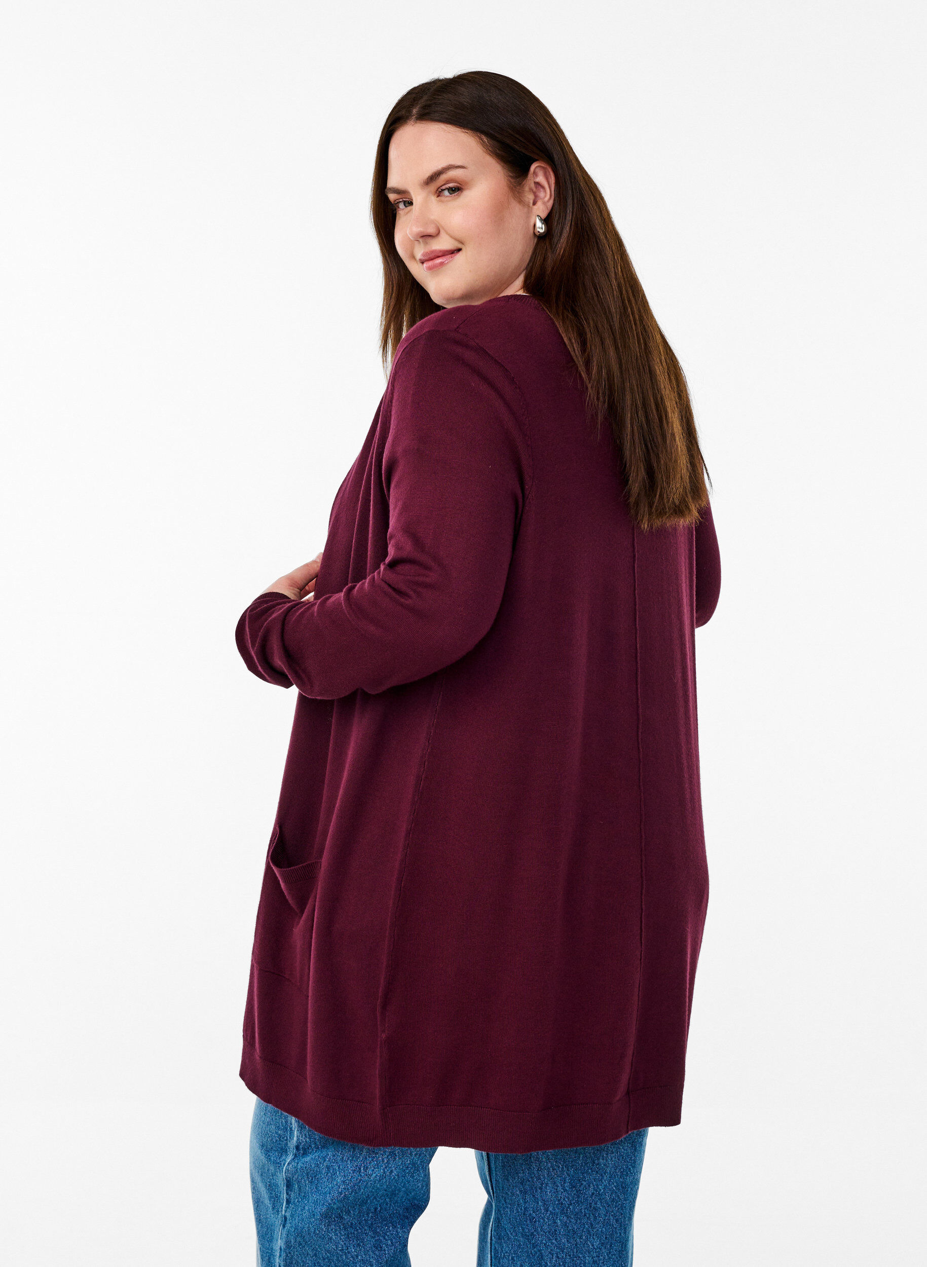 ZizzifashionLong knitted cardigan in a viscose blend, Red, Model image number 2