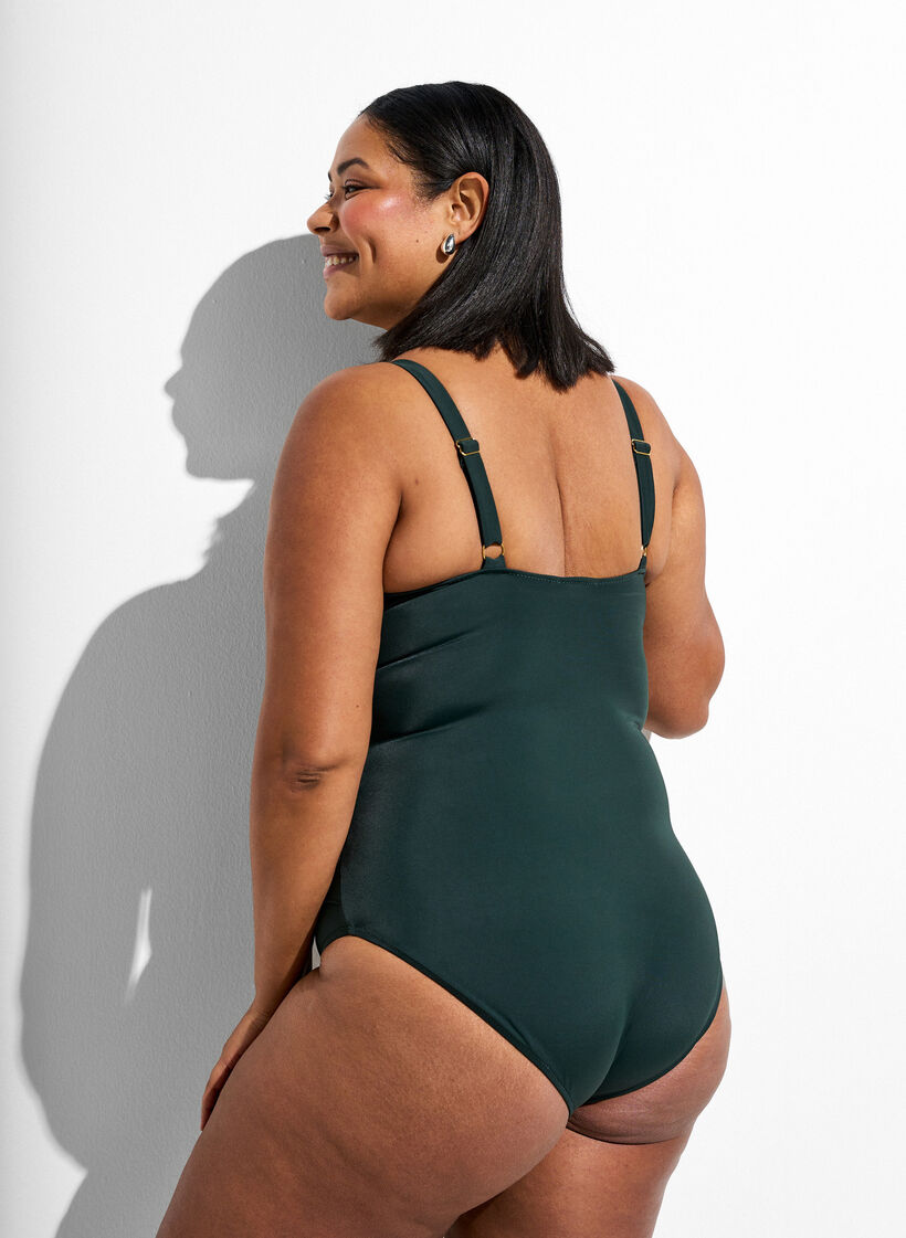Swimsuit with ring detail and draping, Green, Model image number 1