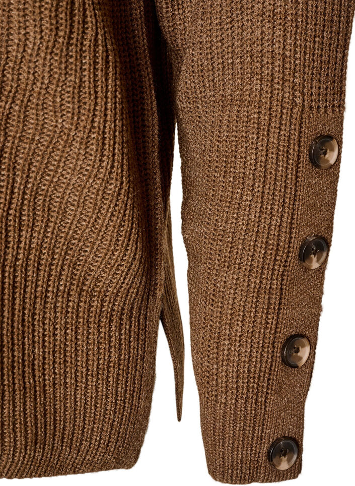 Knitted blouse with ribbed texture and button details, Brown, Packshot image number 3