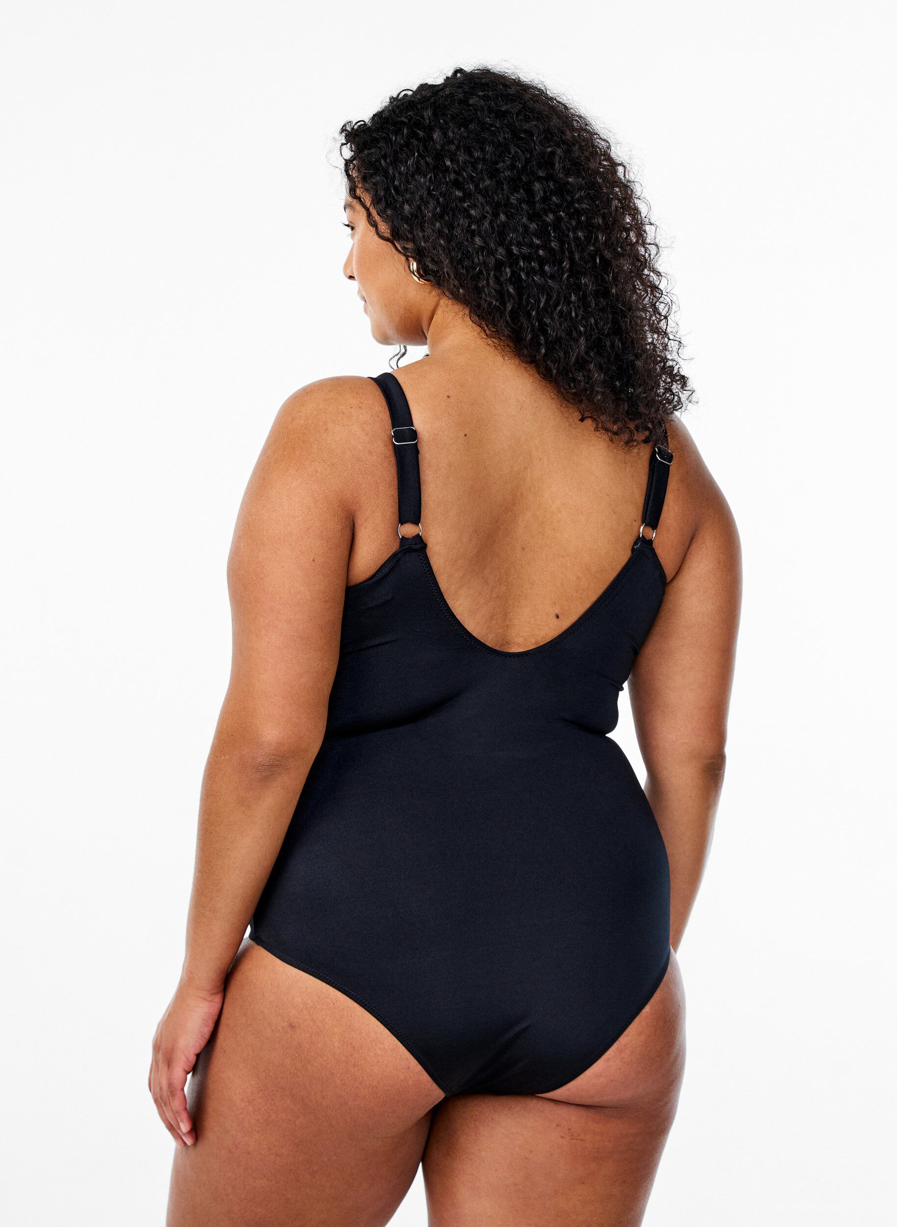 Zizzifashion Swimsuit with v-neck and embroidery, Black, Model image number 1