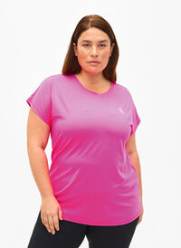 Short-sleeved training t-shirt, Neon Pink Glo, Model