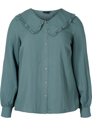 Viscose shirt with wide collar, Balsam Green, Packshot image number 0
