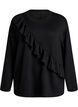 Jersey blouse with a diagonal ruffle detail, Black, Packshot image number 0