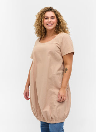 Short sleeve cotton dress, Light Taupe, Model image number 0