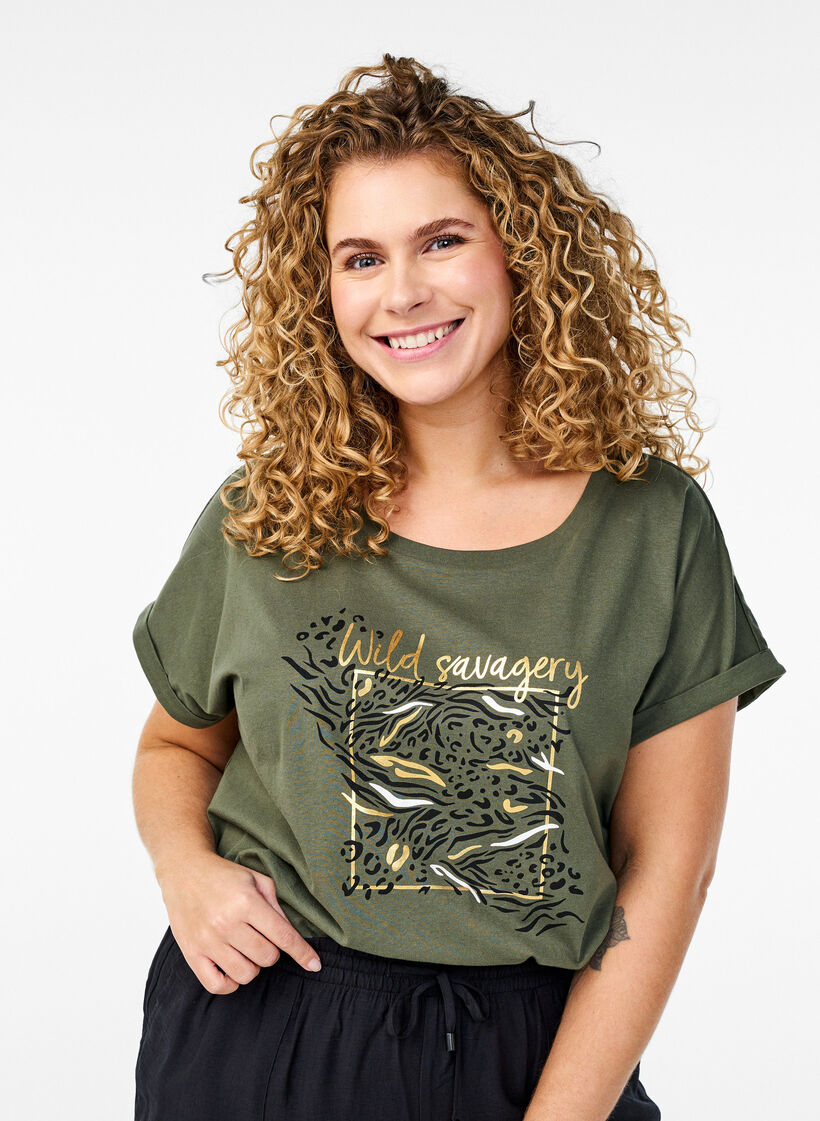 T-shirt with animal print and text, Thyme W. Wild, Model image number 0