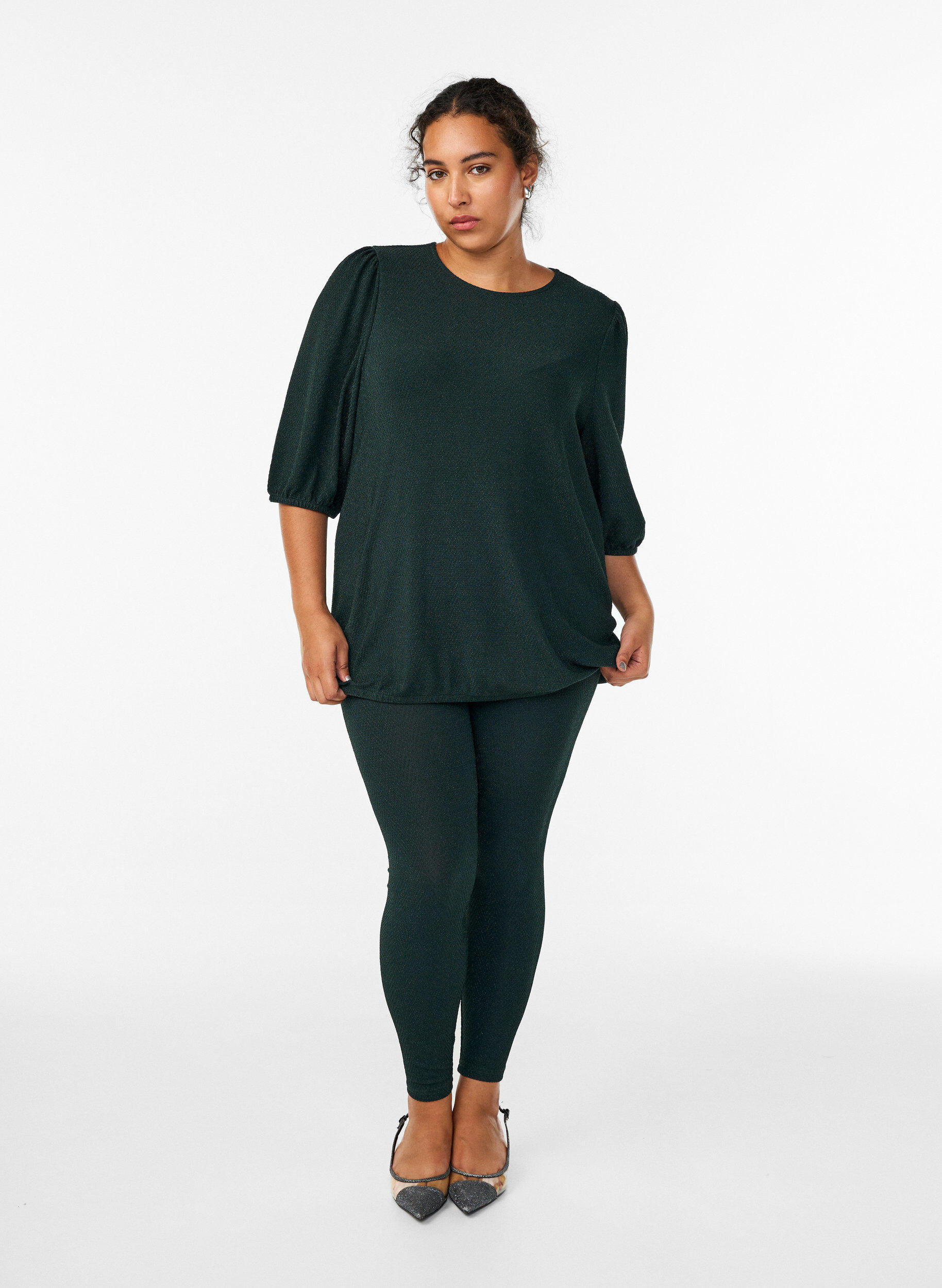 Zizzifashion Glitter pattern leggings, Green, Model image number 1