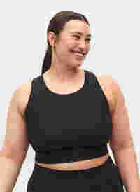 	Tight fitting crop top with rib texture, Black, Model