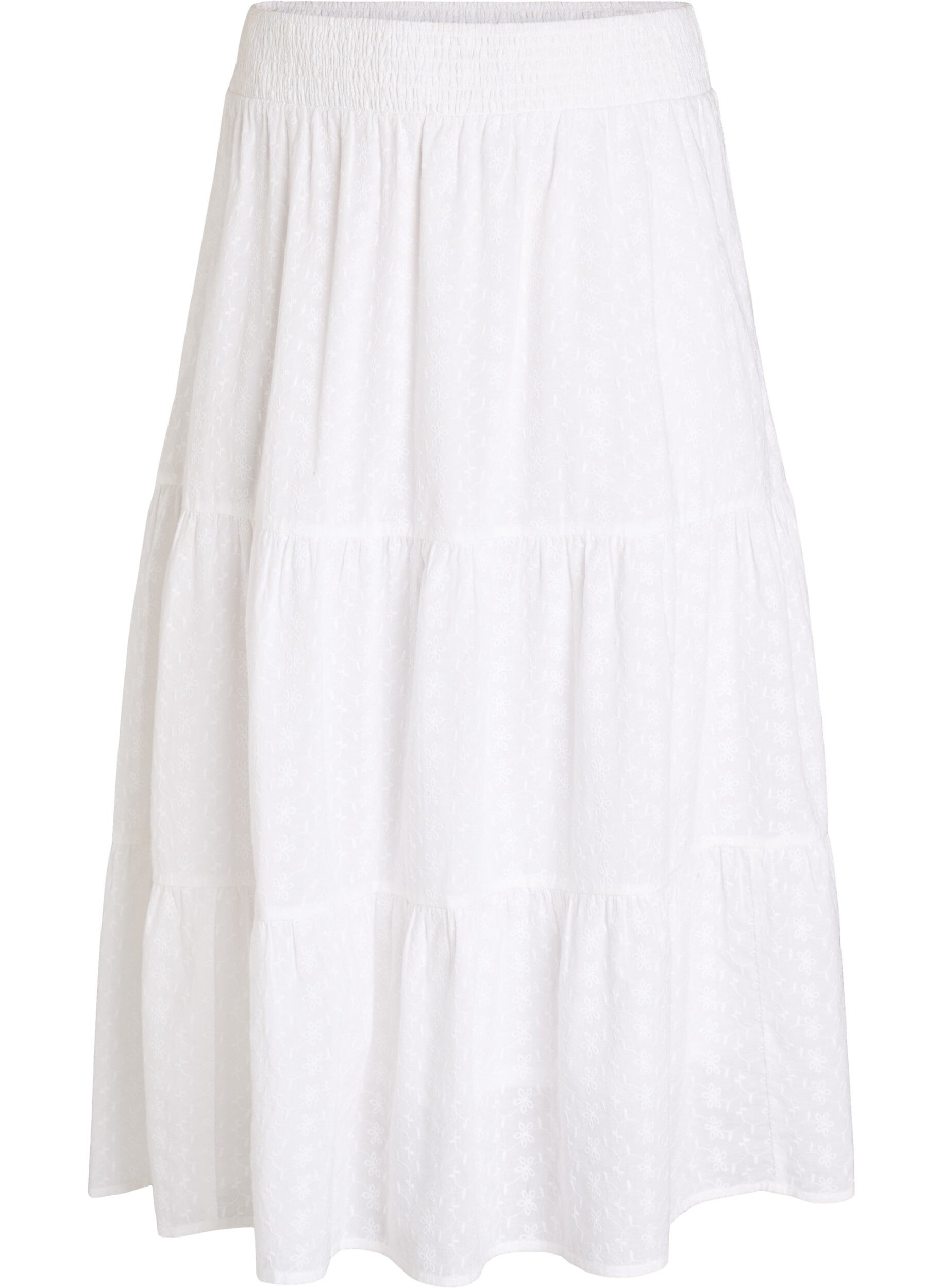 Zizzifashion Ankle-length cotton skirt with a smocked waist, White, Packshot image number 0