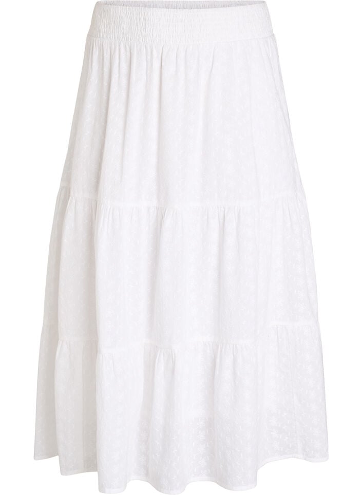 Ankle-length cotton skirt with a smocked waist, White, Packshot image number 0