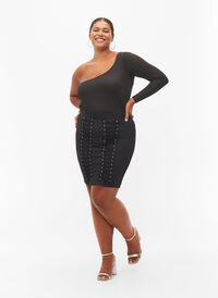 Close-fitting skirt with drawstring, Black, Model