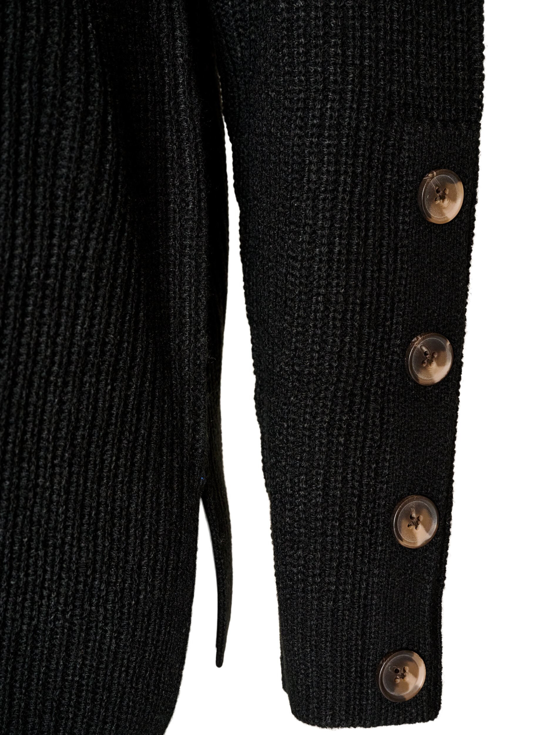 ZizzifashionKnitted blouse with ribbed texture and button details, Black, Packshot image number 2