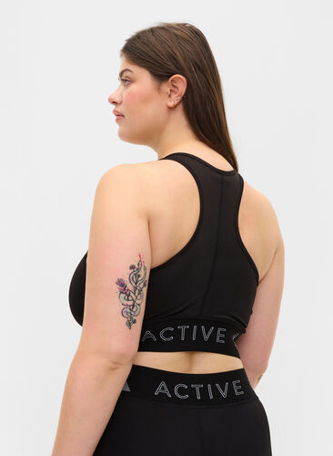 Sports bra with text print, Black, Model image number 1