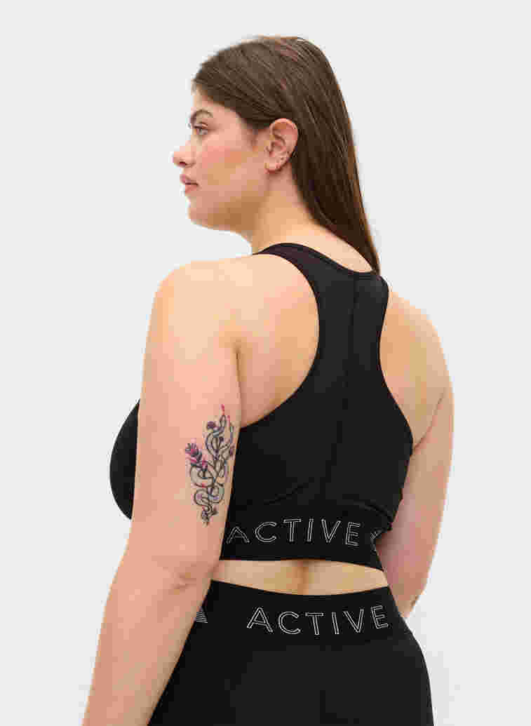 Sports bra with text print, Black, Model image number 1