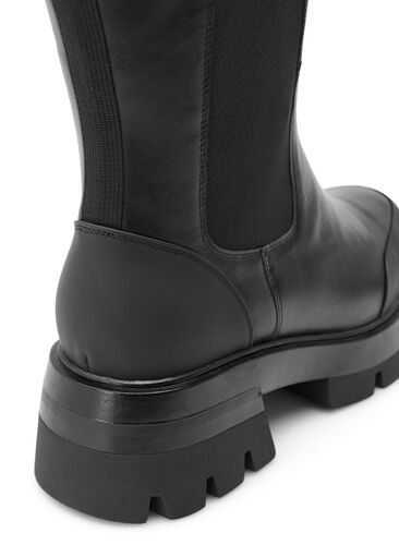 Wide fit leather boot with long shaft and elastic, Black, Packshot image number 2