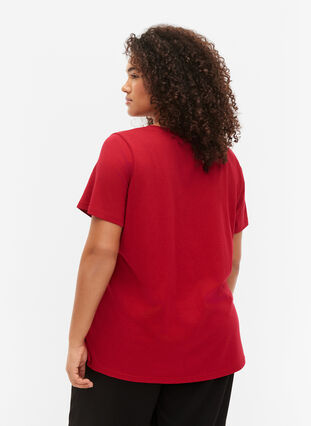 Cotton t-shirt with print on the front, Tango Red LOS , Model image number 1