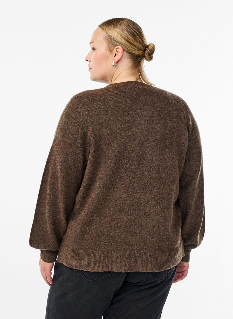Cardigan in soft knit with gold-coloured buttons, Brown, Model image number 2