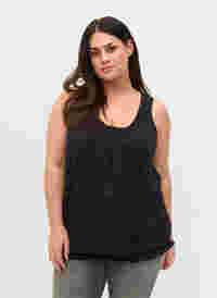 Cotton top with rounded neckline and lace trim, Black, Model
