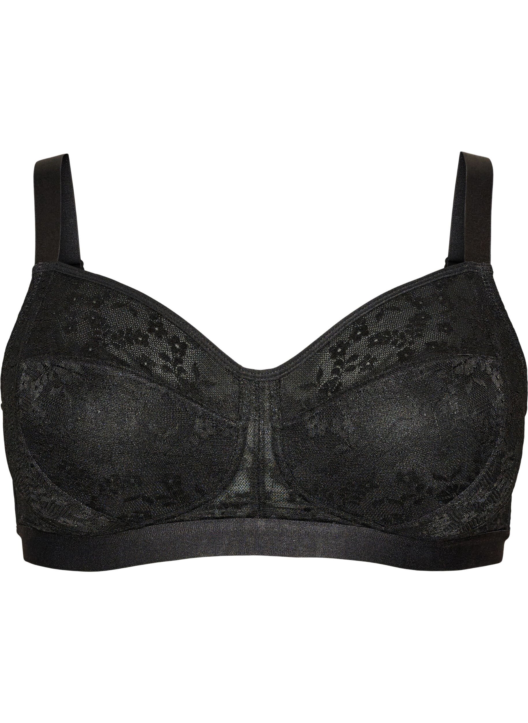 Zizzifashion Wire-free bra with lace, Black, Packshot image number 0
