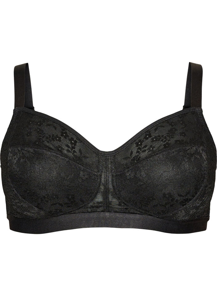 Wire-free bra with lace, Black, Packshot image number 0
