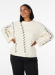 Knitted blouse with cable pattern and contrast details, Beige, Model image number 0