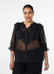Sheer shirt blouse with dots and ruffle details, Black, Model image number 0