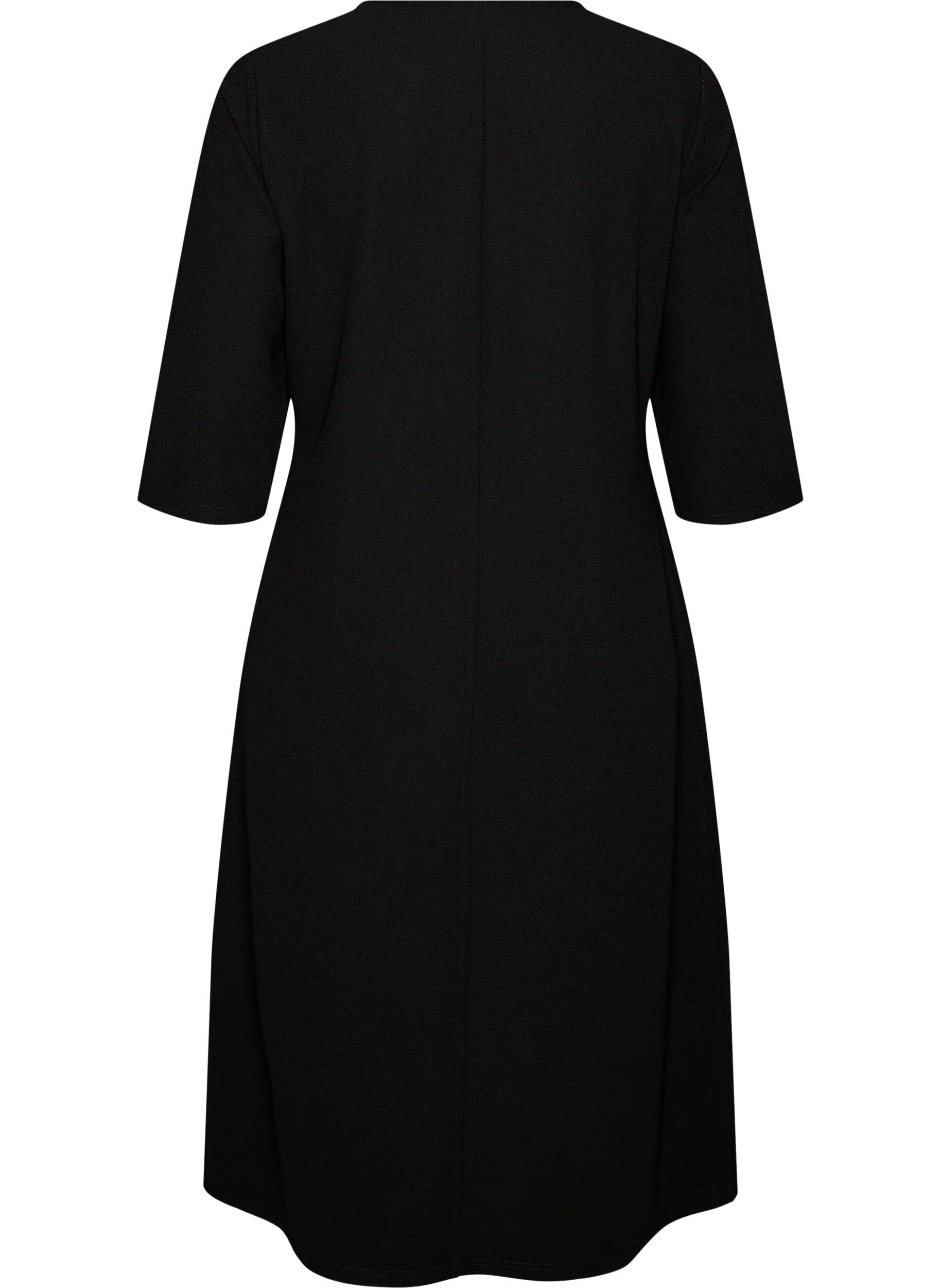ZizzifashionJersey dress with draping and decorative buckle, Black, Packshot image number 1