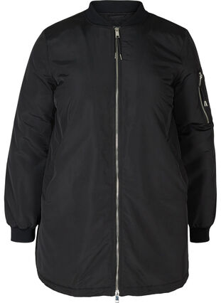 Long bomber jacket with pockets, Black, Packshot image number 0