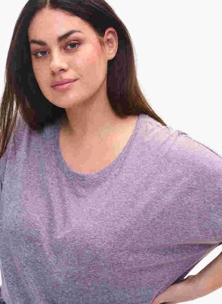 Melange blouse with short sleeves, Vintage Violet Mel., Model image number 2