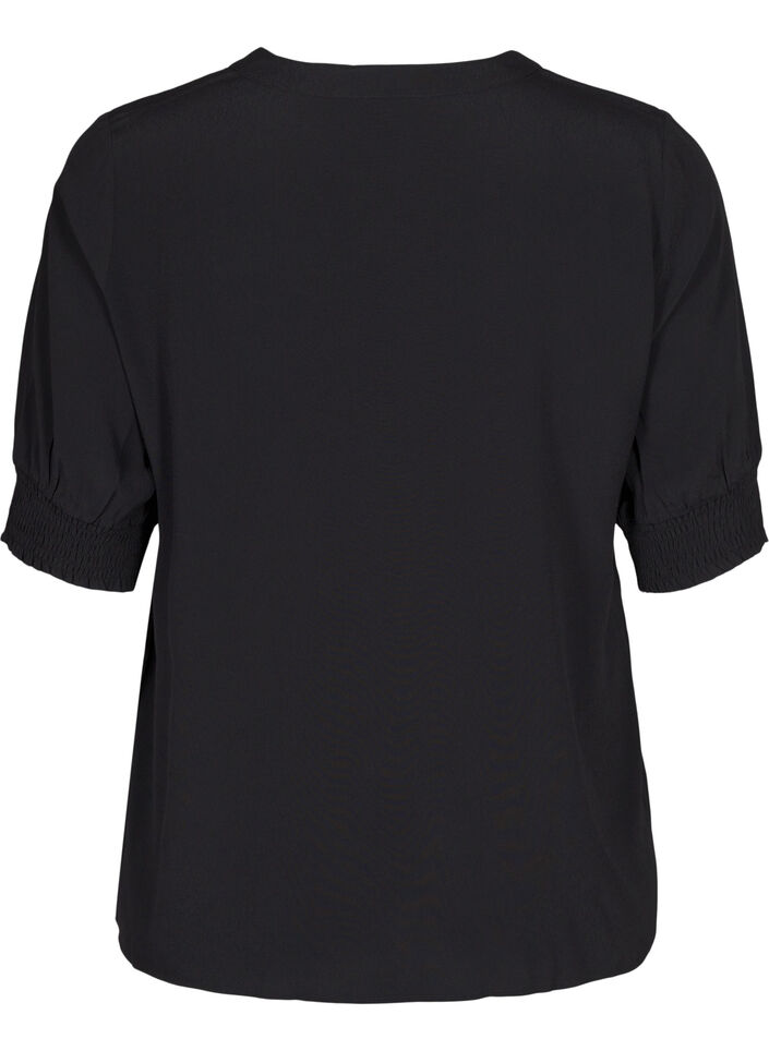 Short-sleeved viscose blouse, Black, Packshot image number 1