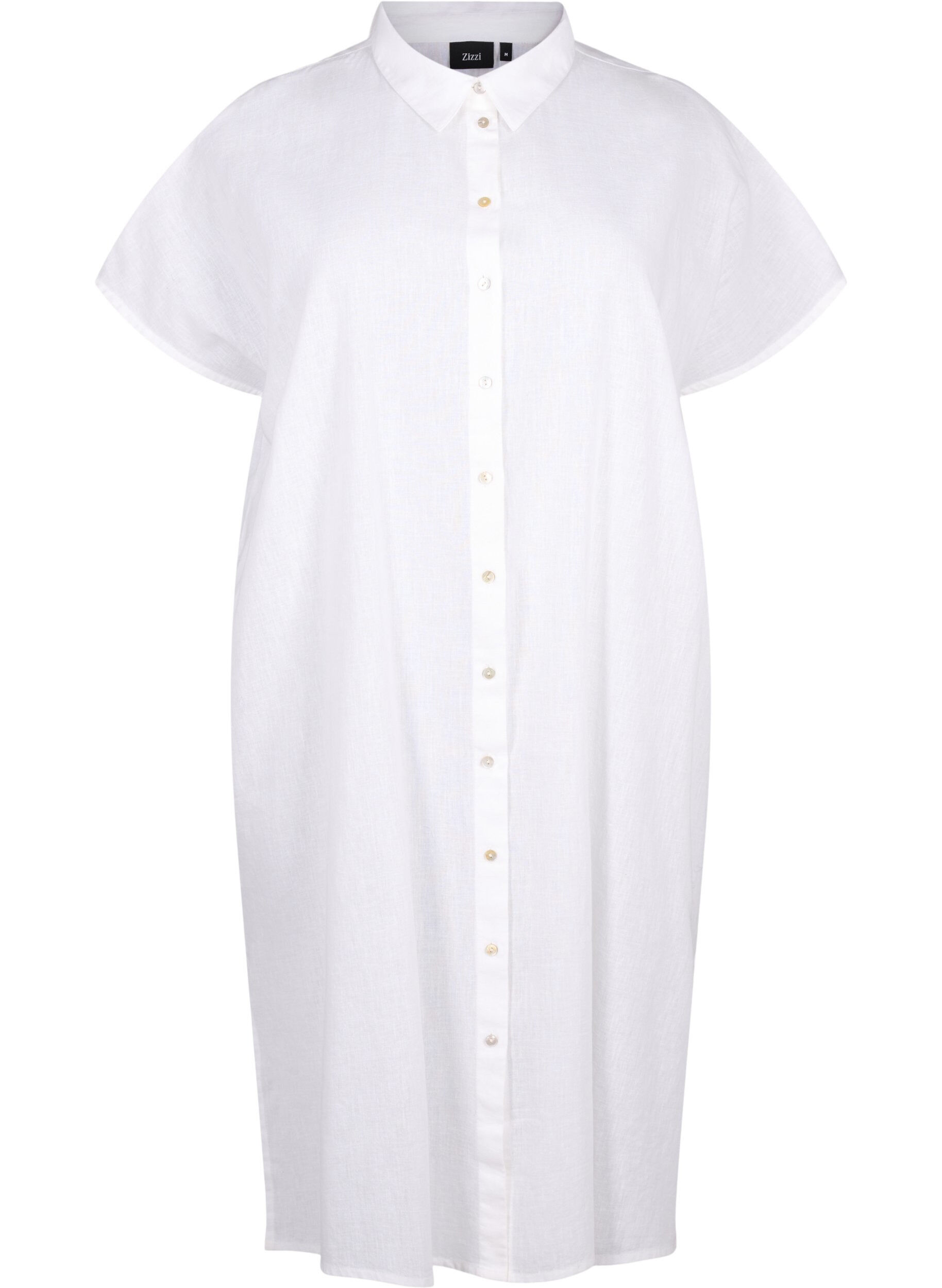 Zizzifashion Long shirt in cotton blend with linen, White, Packshot image number 0