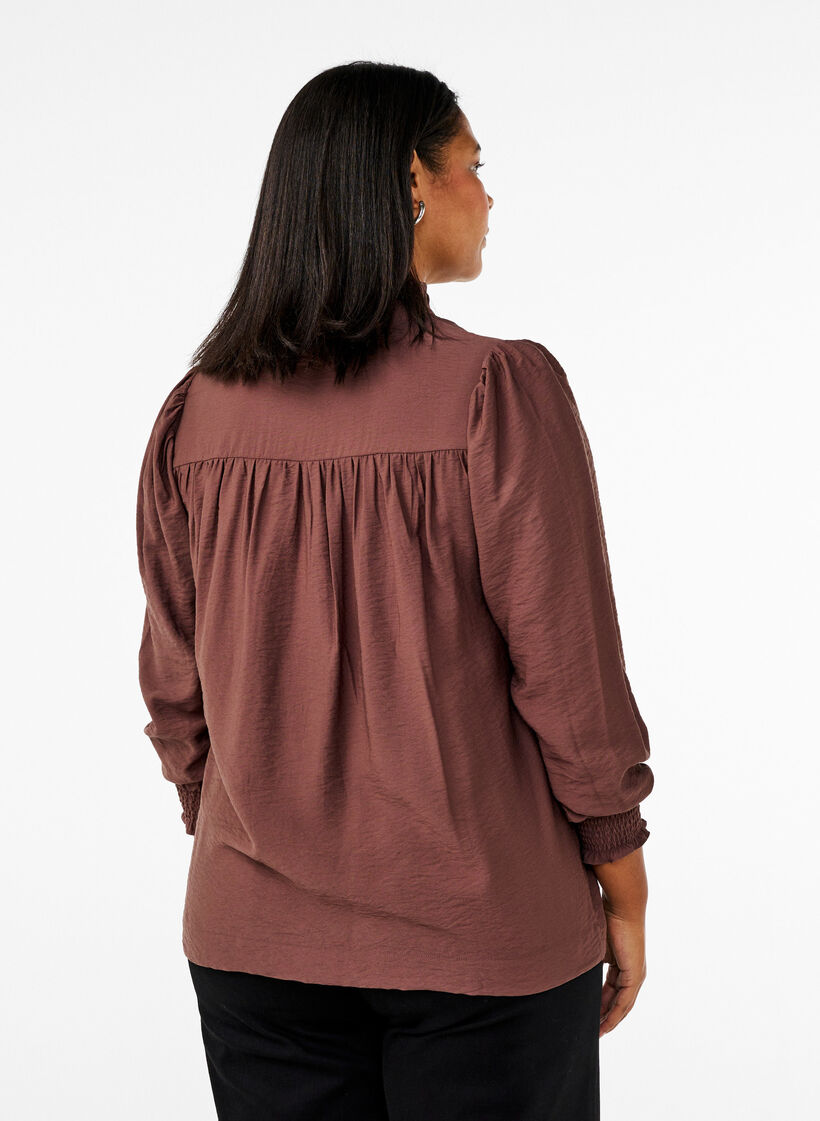 Blouse with ruffle collar, Brown, Model image number 2