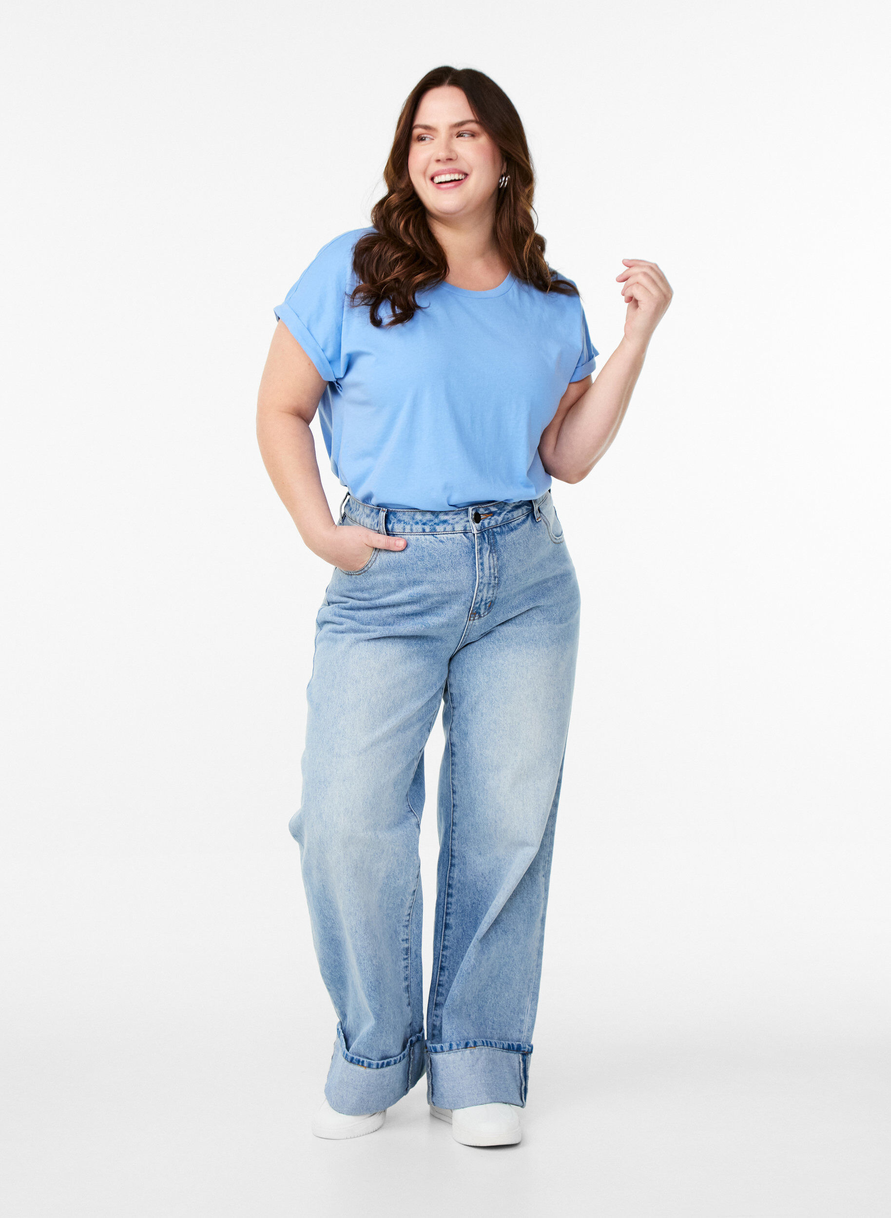 ZizzifashionShort sleeve cotton blend T-shirt, Light Blue, Model image number 1