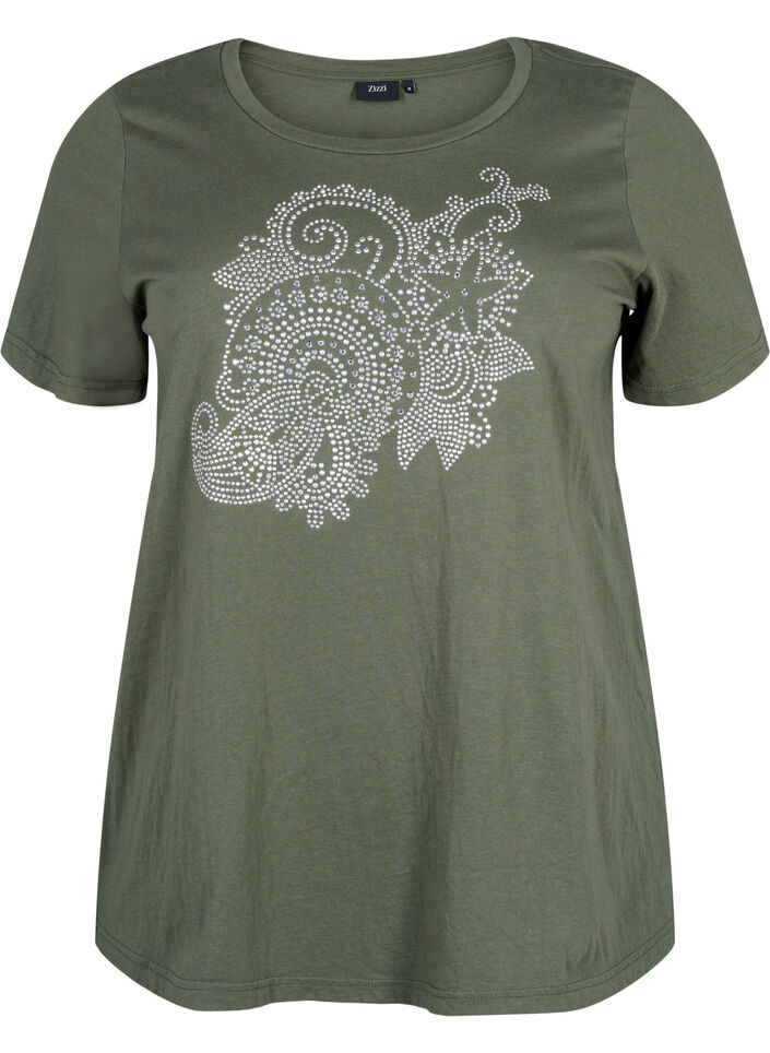 Front Rhinestone Cotton T-shirt