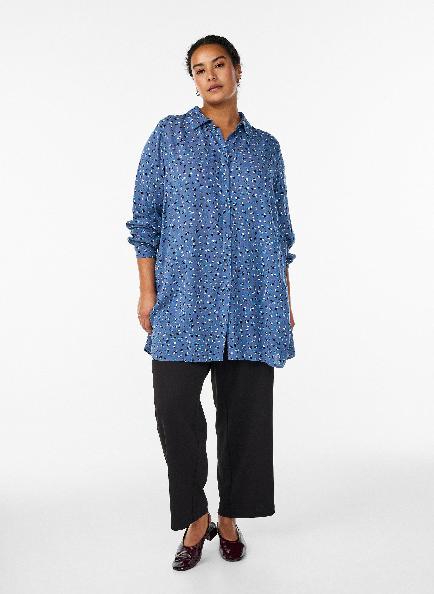 Zizzifashion Long shirt with floral print, Blue, Model image number 1