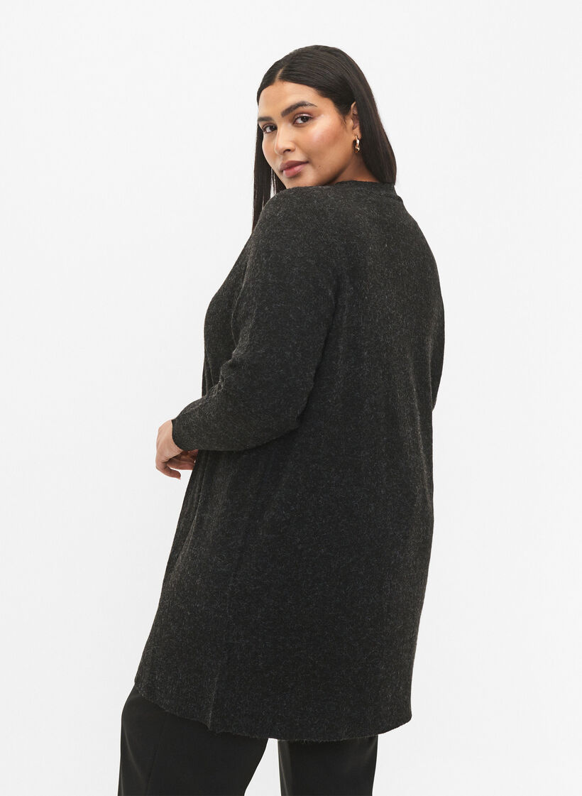 Long open front cardigan, Dark Grey Melange, Model image number 1